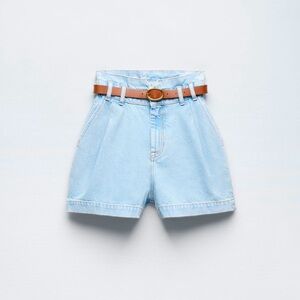 BELTED BAGGY DENIM SHORTS ZARA